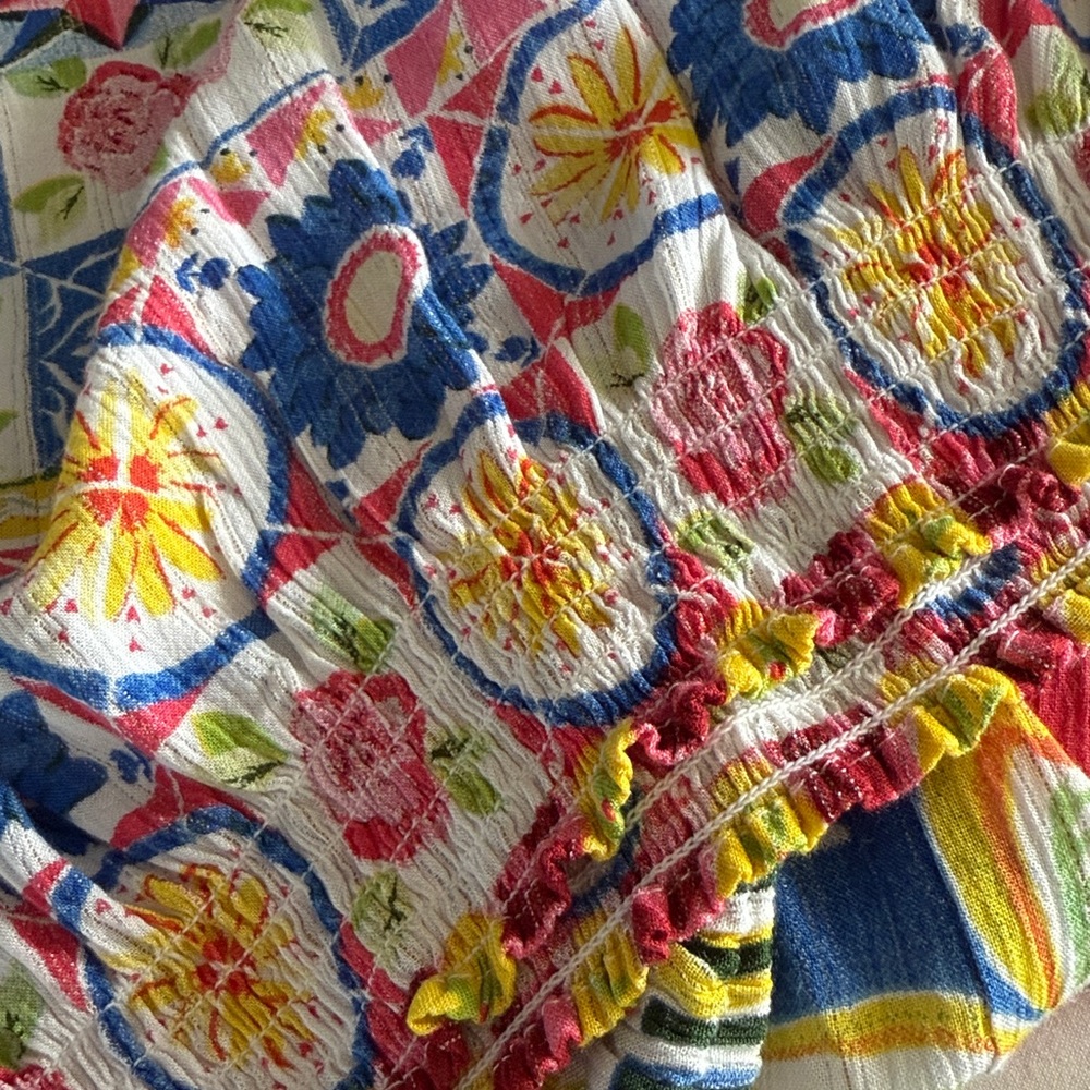 Desigual bright Carola floral boho chic peasant blouse top with beaded tassel - Picture 8 of 9